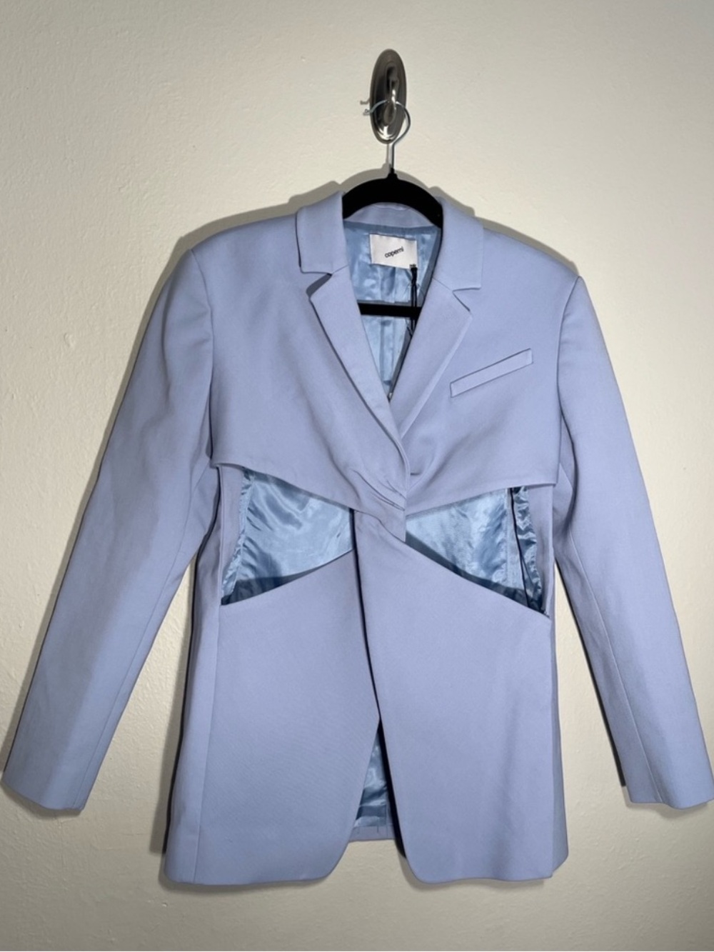 $1,150 MRSP | Coperni | Twisted Cut Out Tailored Jacket | Pale Lavender | US 10 - Picture 6 of 16